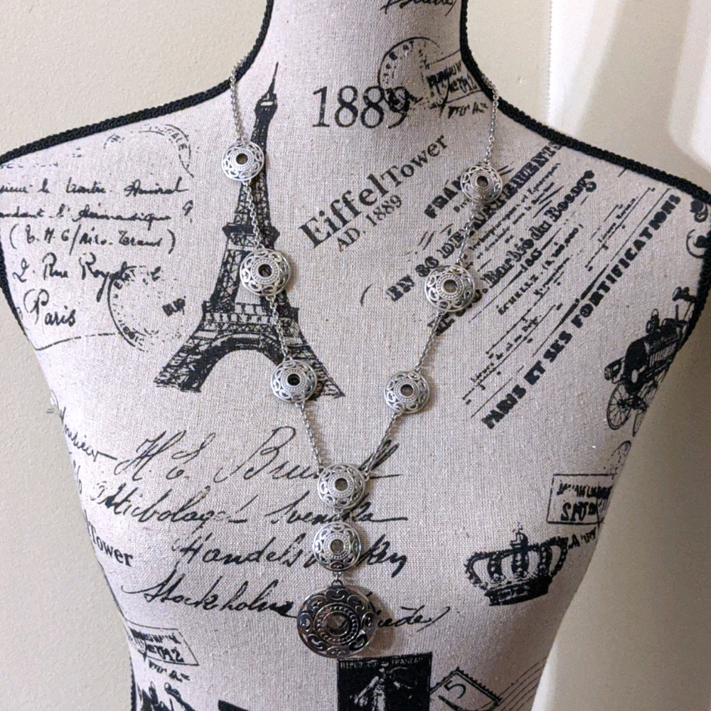 Long Stainless Steel Y Medallion Necklace